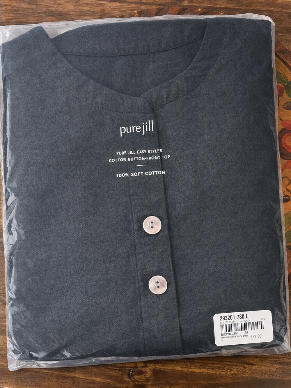 Pure Jill Hemp Cotton Button‑Front Top NIP Natural Fiber Minimalist Large